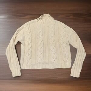 Moda International Womens Cropped Chunky Boxy Mock Neck Cable Knit Sweater Sz M